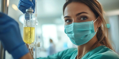 медсестра с капельницей для вывода из запоя